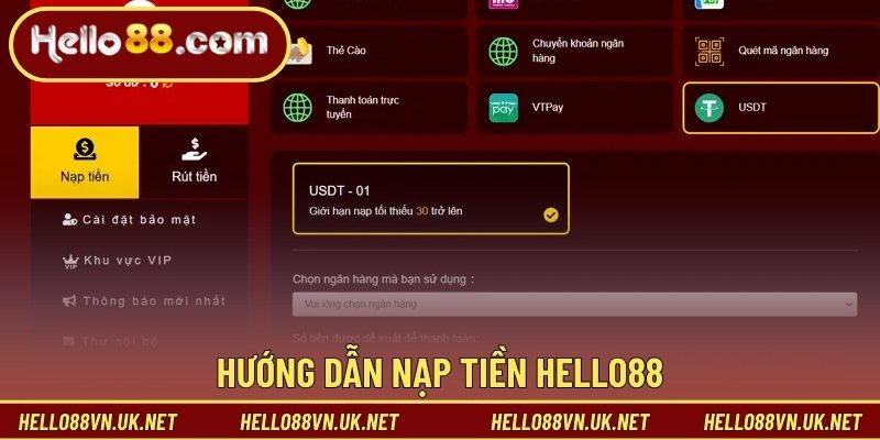 Hướng dẫn nạp tiền Hello88